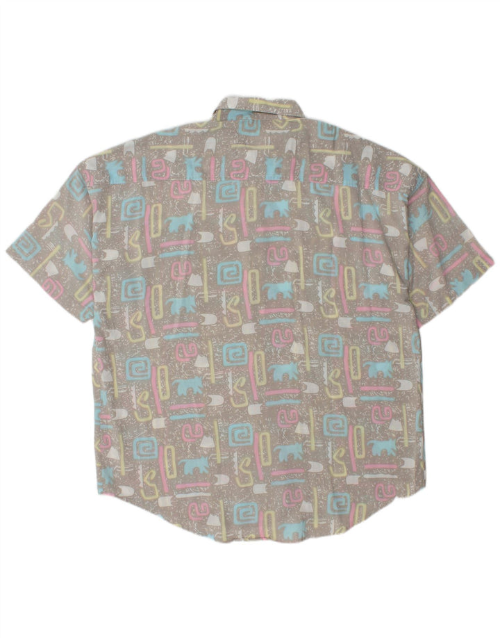Vintage kortærmet herreskjorte XL Grå Geometrisk