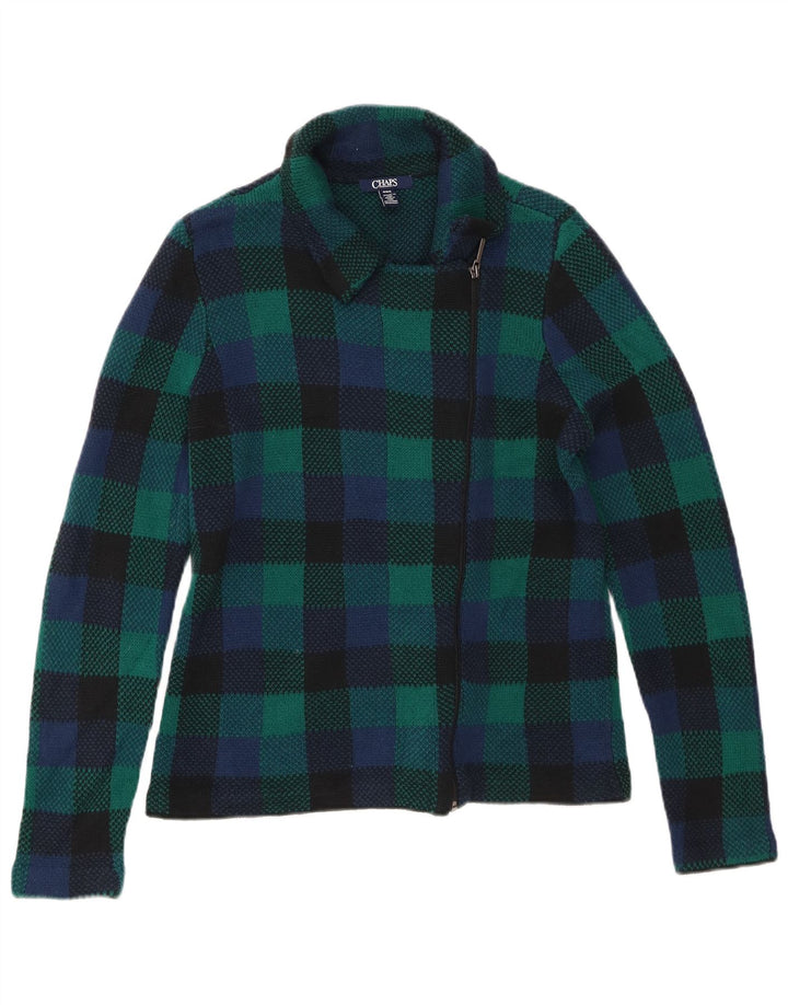 Chaps Dame Cardigan Sweater UK 14 Medium Grøn Ternet Bomuld