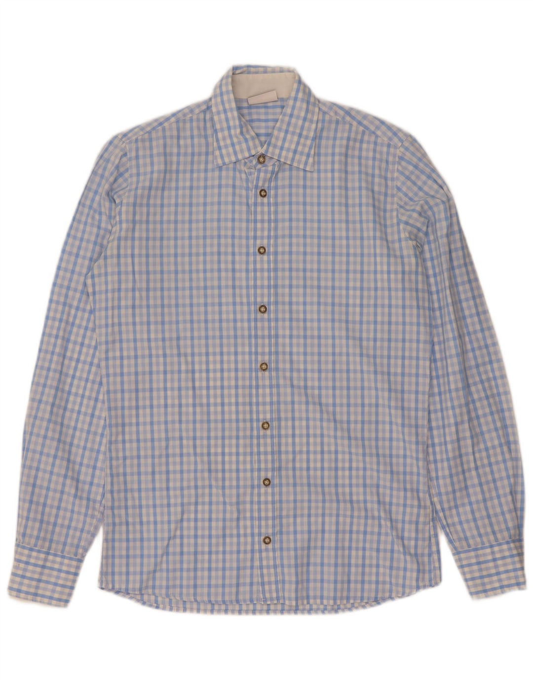 Vintage herreskjorte str. 37 38 Small Blue Gingham Cotton