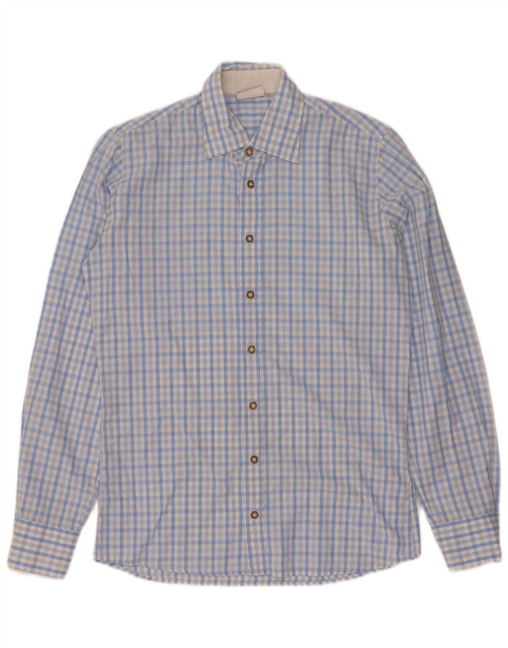 Vintage herreskjorte str. 37 38 Small Blue Gingham Cotton