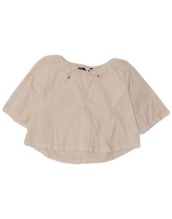 Zara Womens Crop Oversized bluse Top UK 6 XS White Floral
