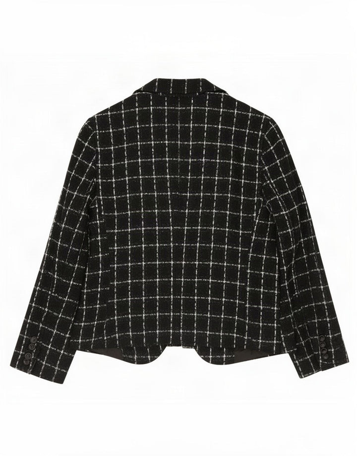 Zara Dame 1 Knap Blazer Jakke EU 44 XL Sort Plaid Akryl