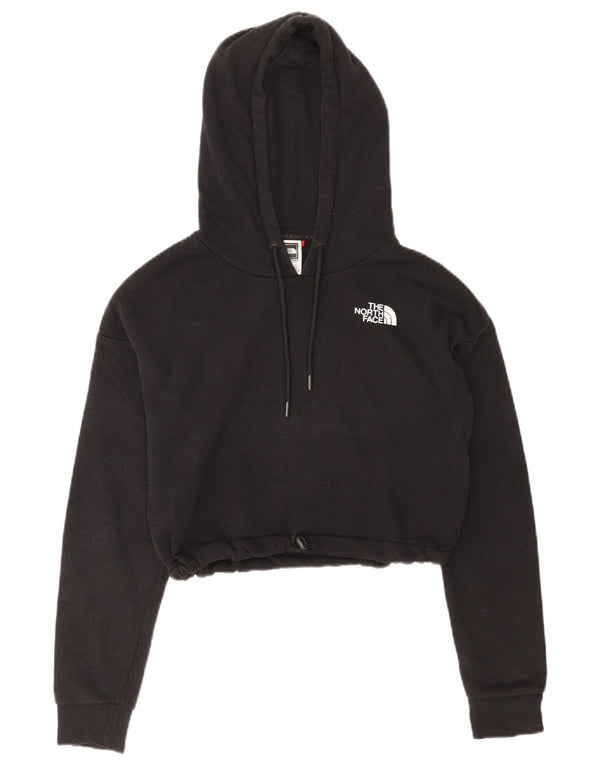 The North Face Dame Grafisk Crop Hoodie Jumper UK 10 Small Black Bomuld