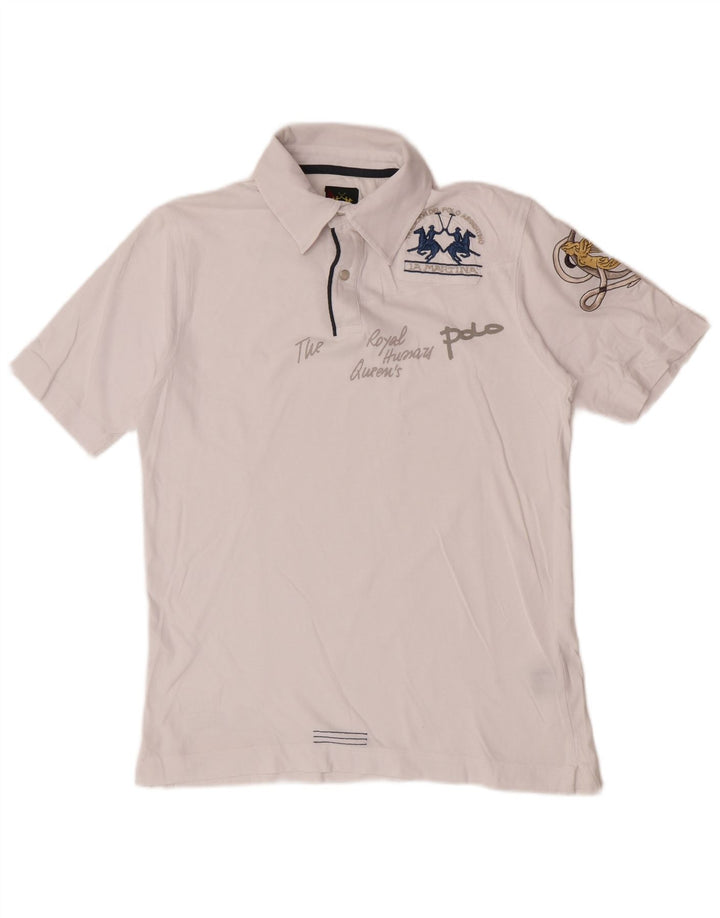 La Martina Herre grafisk poloshirt Medium hvid bomuld