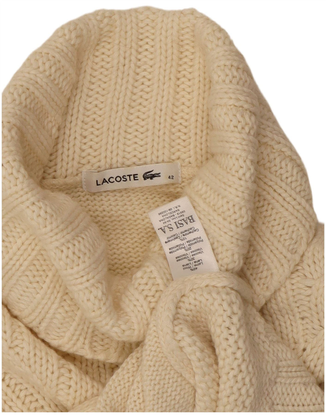 Lacoste Dame Rullehals Sweater Str. 42 Large Off White Uld