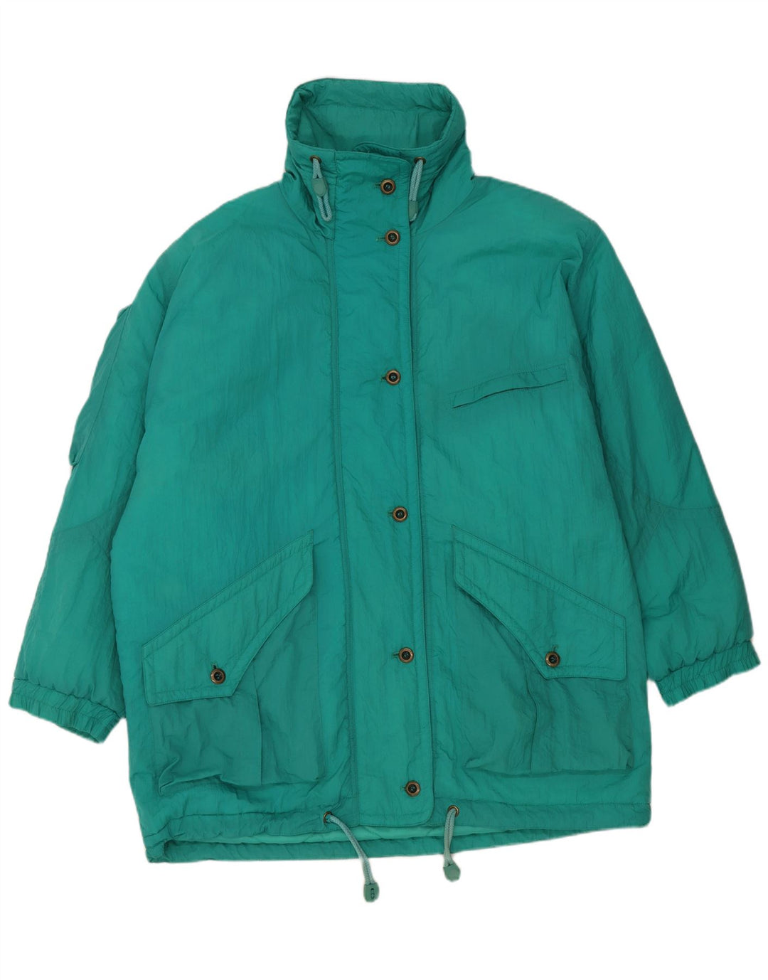 Vintage oversize polstret frakke til kvinder EU 46 XL Grøn nylon