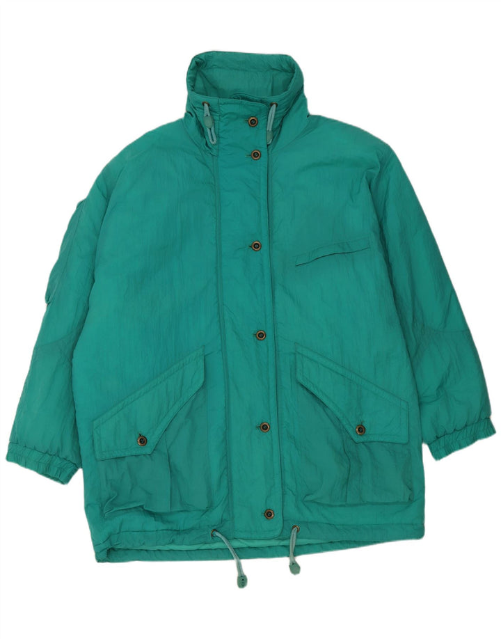 Vintage oversize polstret frakke til kvinder EU 46 XL Grøn nylon