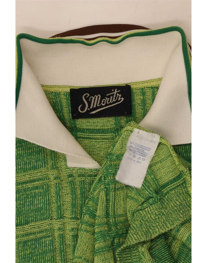 S.Moritz Herre Kortærmet Polo Neck Jumper Sweater Medium Grøn Stribet