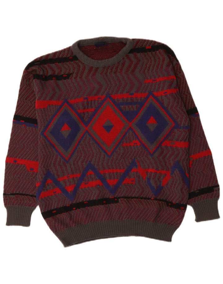 CASTELLO sweater med rund hals til mænd IT 52 Stor rød argyle/diamantuld