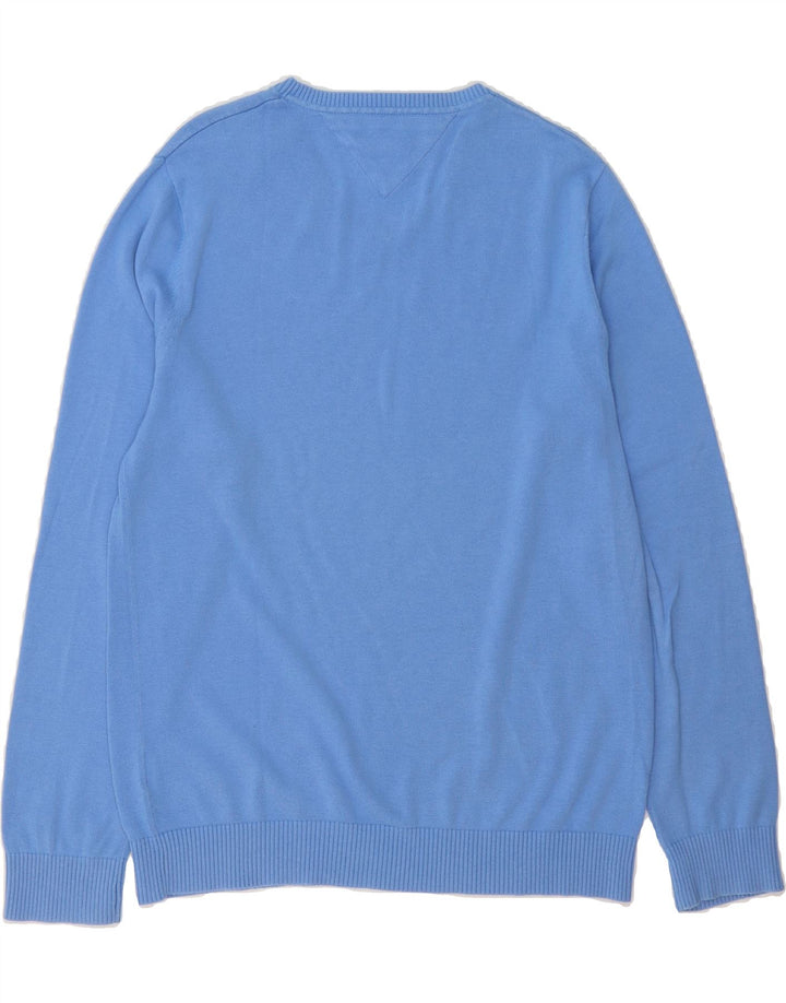 TOMMY HILFIGER Mens V-Neck Jumper Sweater Medium Blue Cotton Vintage Tommy Hilfiger and Second-Hand Tommy Hilfiger from Messina Hembry 