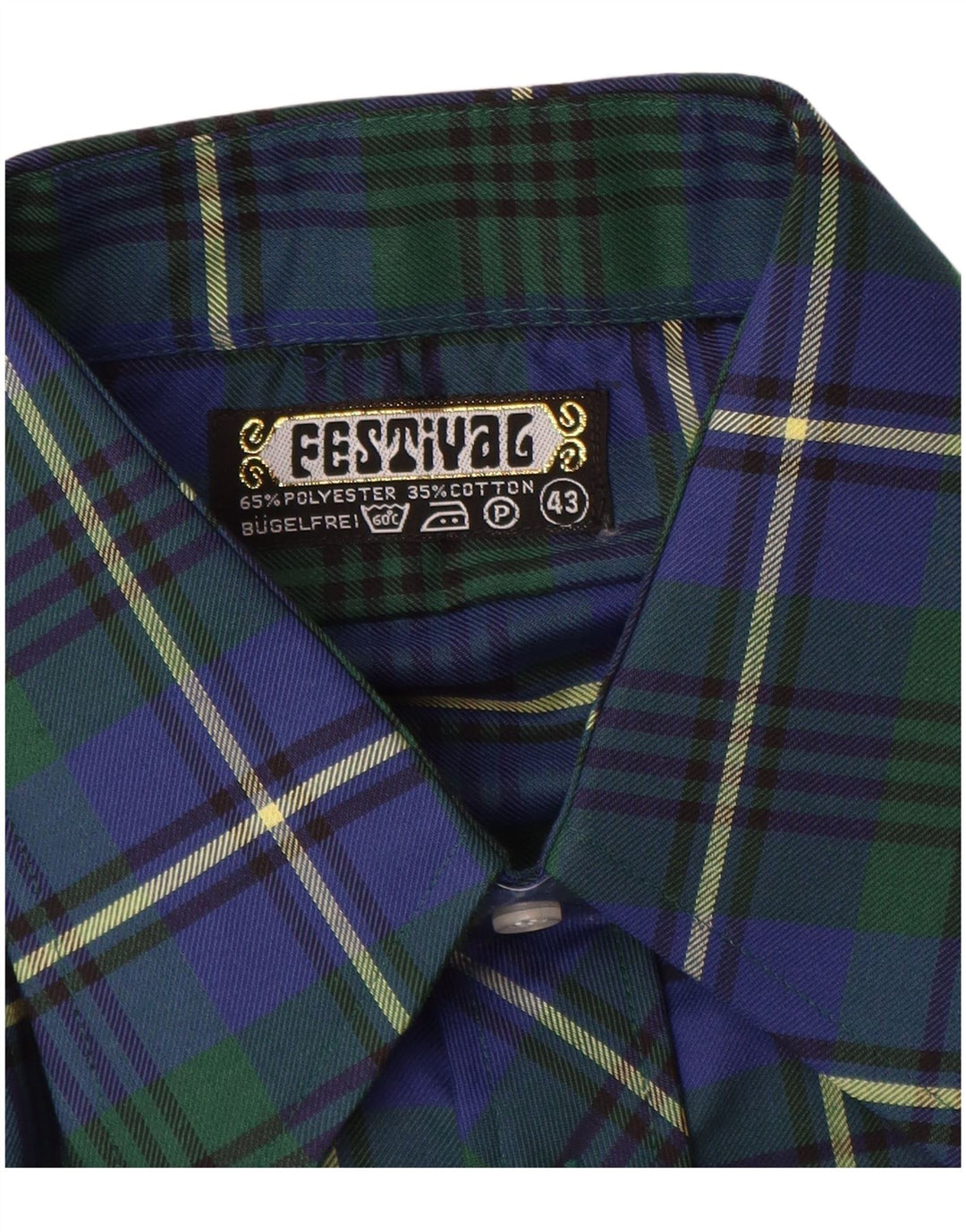 Vintage herre flannel skjorte str. 43 XL blå ternet polyester