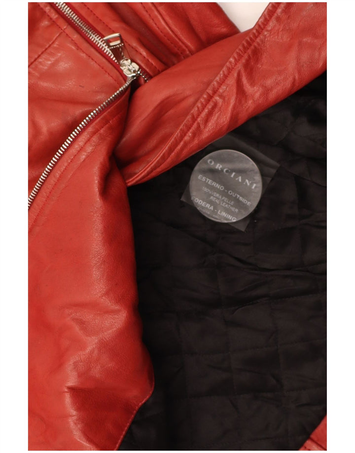 ORCIANI Womens Crop Hooded Leather Jacket UK 10 Small Red Leather