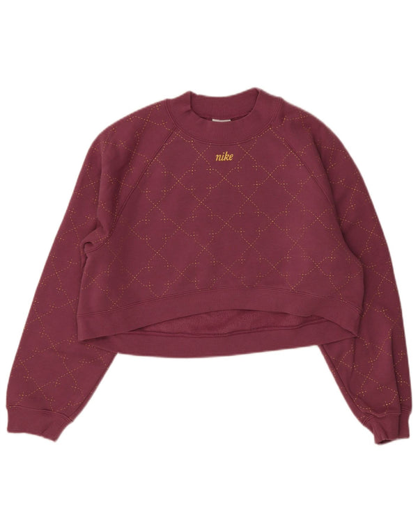 Nike Womens Crop Oversized Sweatshirt Jumper UK 6 XS Burgundy ternet bomuld