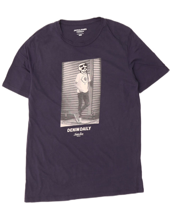 Jack & Jones Herre Slim Fit Grafisk T-Shirt Top XL Marineblå Bomuld