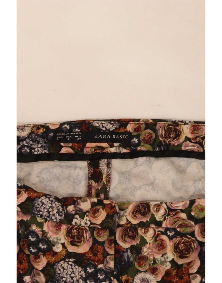 Zara Dame Slim Cropped Trousers Large W30 L26 Multicolored Floral