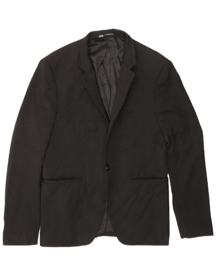 ZARA Blazerjakke til mænd med 1 knap EU 48 Medium Sort Polyester