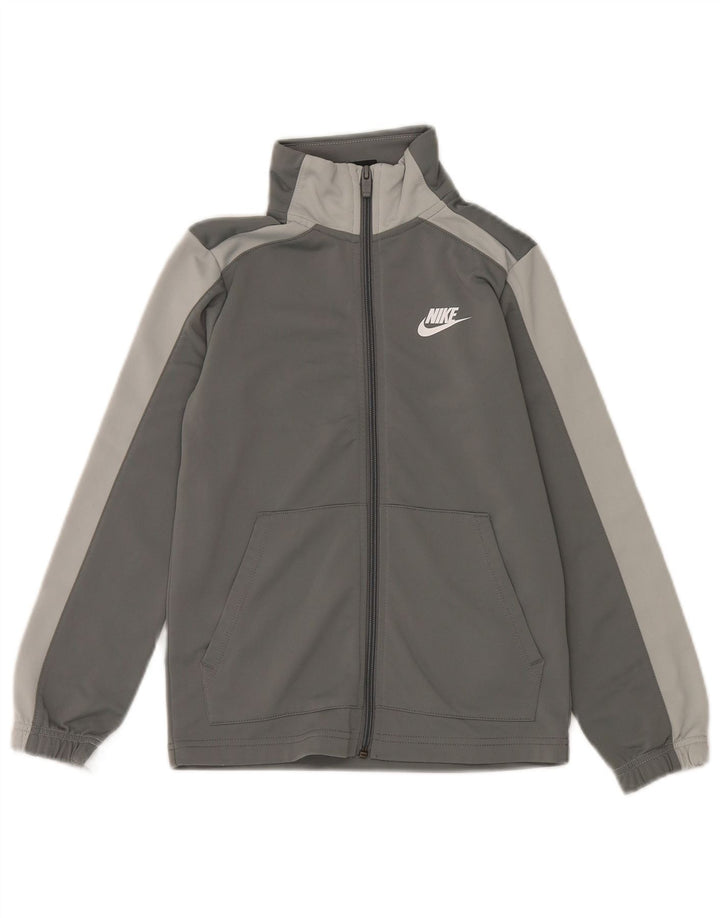 NIKE Boys Standard Tracksuit Top Jacket 8-9 Years Small Grey Colourblock