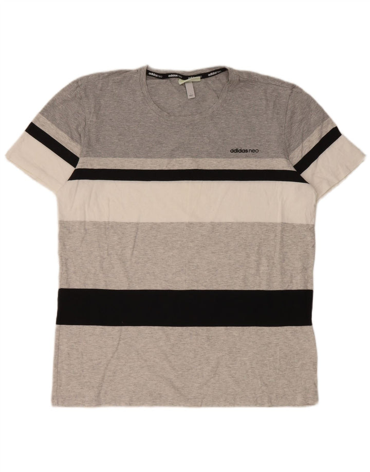 Adidas T-shirt top til mænd, stor grå stribet bomuld