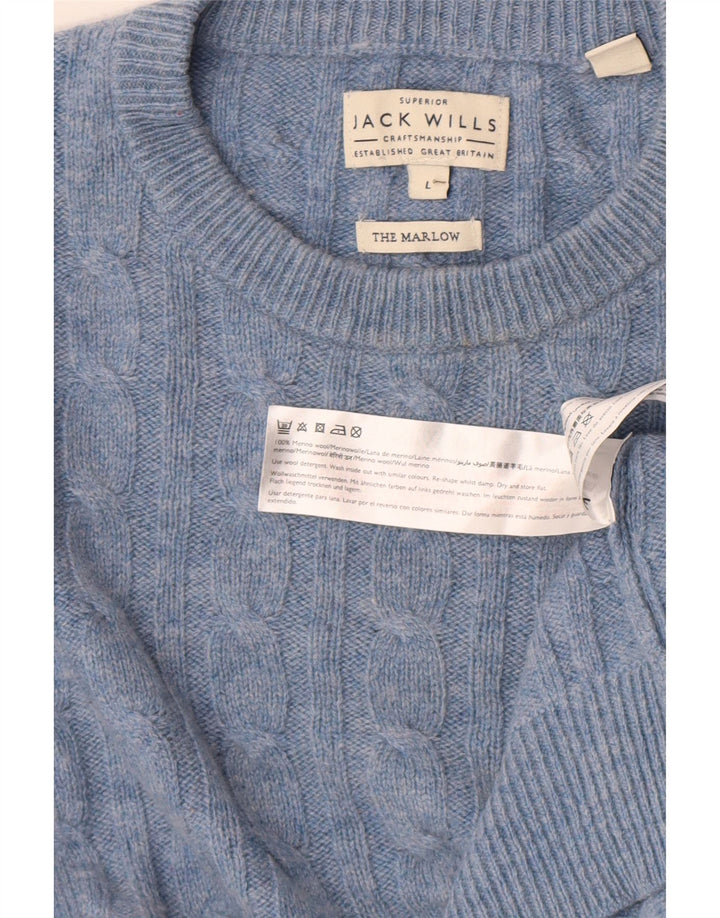 Jack Wills Herre The Marlow Crew Neck Jumper Sweater Large Blue Wool