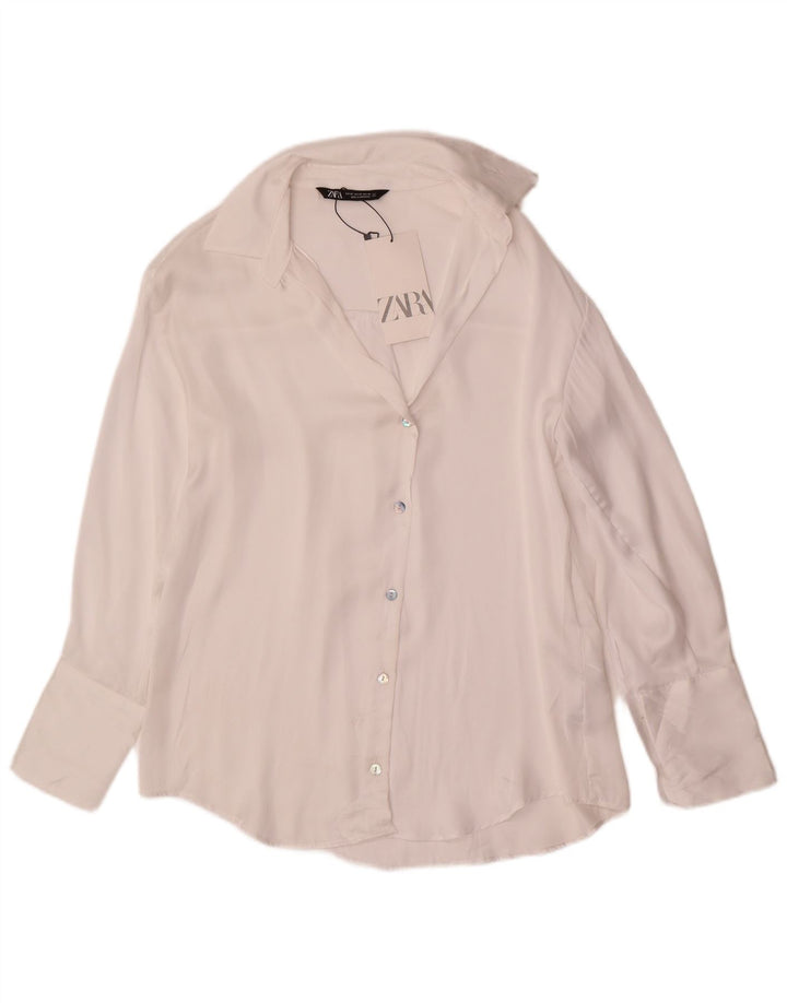 ZARA Oversized skjorte til kvinder UK 6 XS Hvid polyester