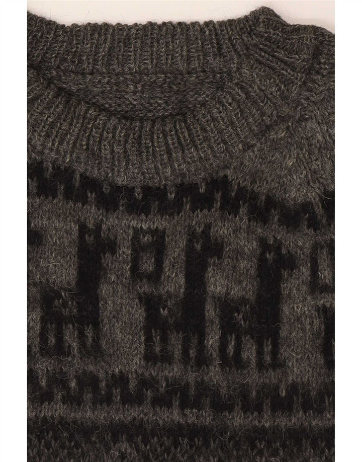 Vintage herre rund hals sweater lille grå geometrisk