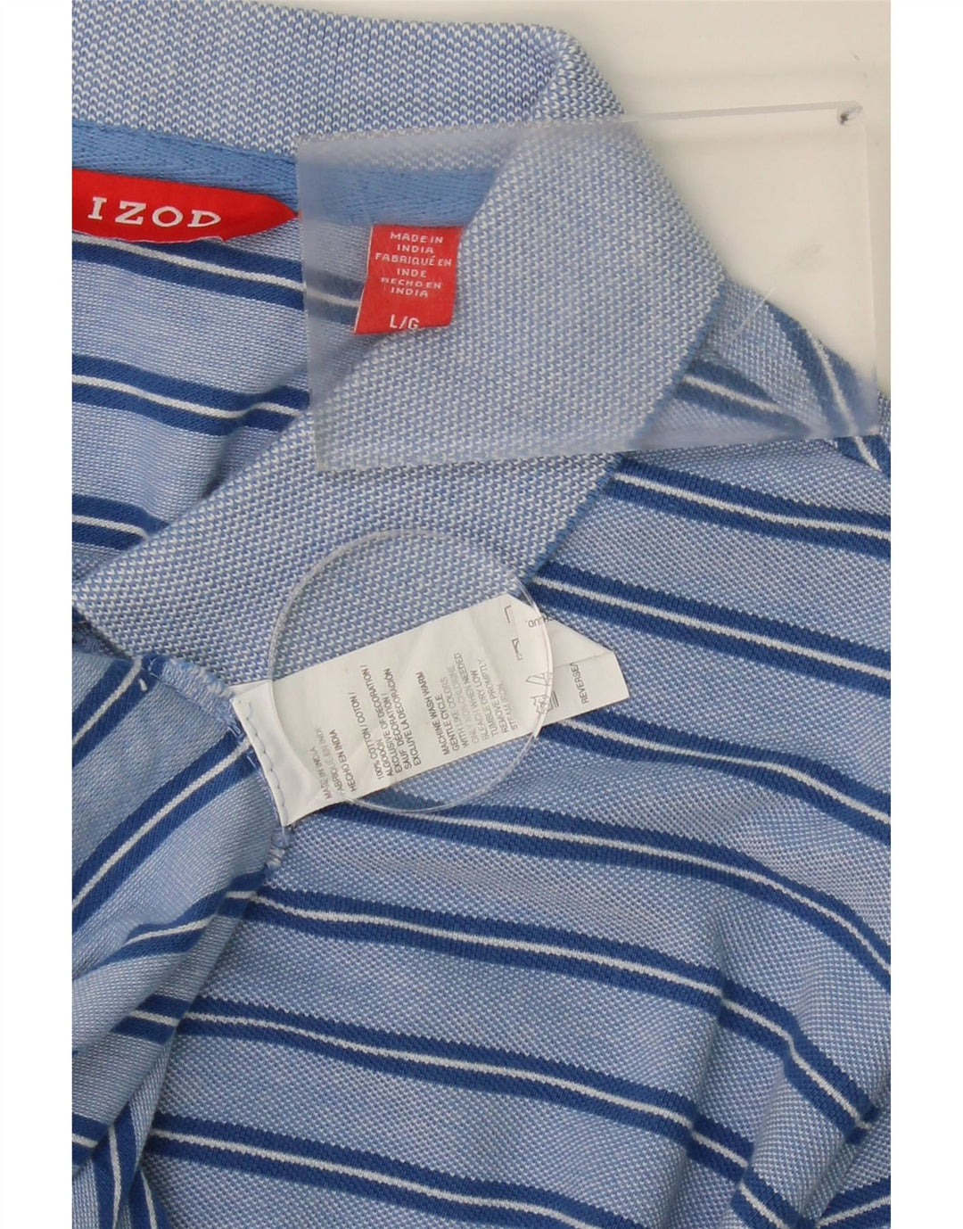 IZOD Mens Polo Shirt Large Blue Striped Cotton Vintage Izod and Second-Hand Izod from Messina Hembry 