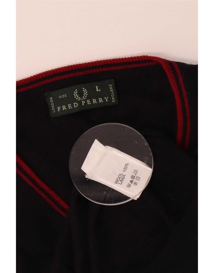 Fred Perry Herre V-hals sweater Stor marineblå uld