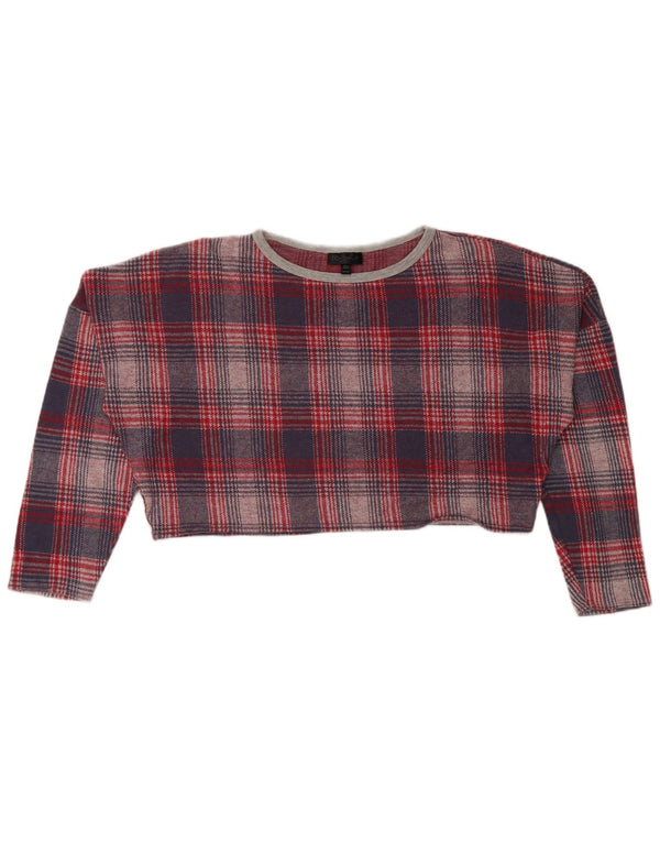 Topshop Womens Crop Oversized Top Langærmet UK 10 Lille rød ternet bomuld