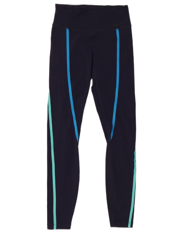 Nike Dame Dri Fit Leggings UK 4 XS Navy Blue Nylon