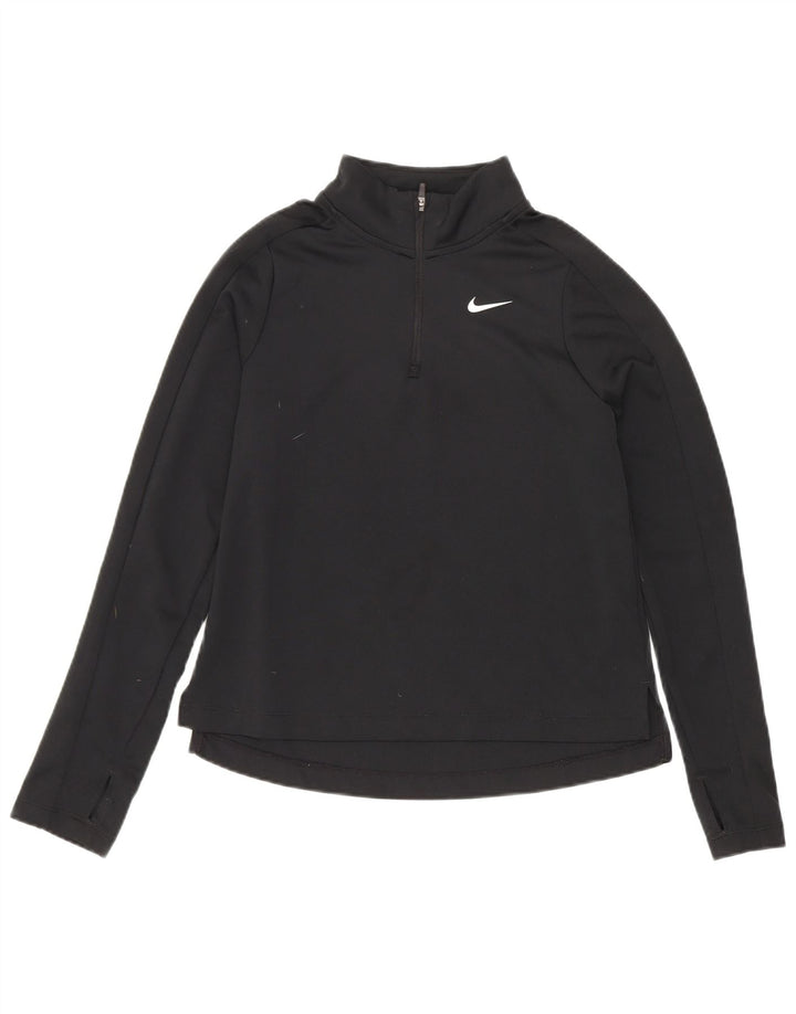 Nike Girls Dri Fit Pullover med lynlås-hals træningsdragt Top 10-11 år Medium Sort