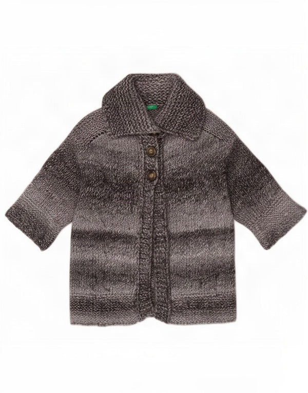 Benetton Dame Kortærmet Cardigan Sweater UK 10 Lille Grå Stribet