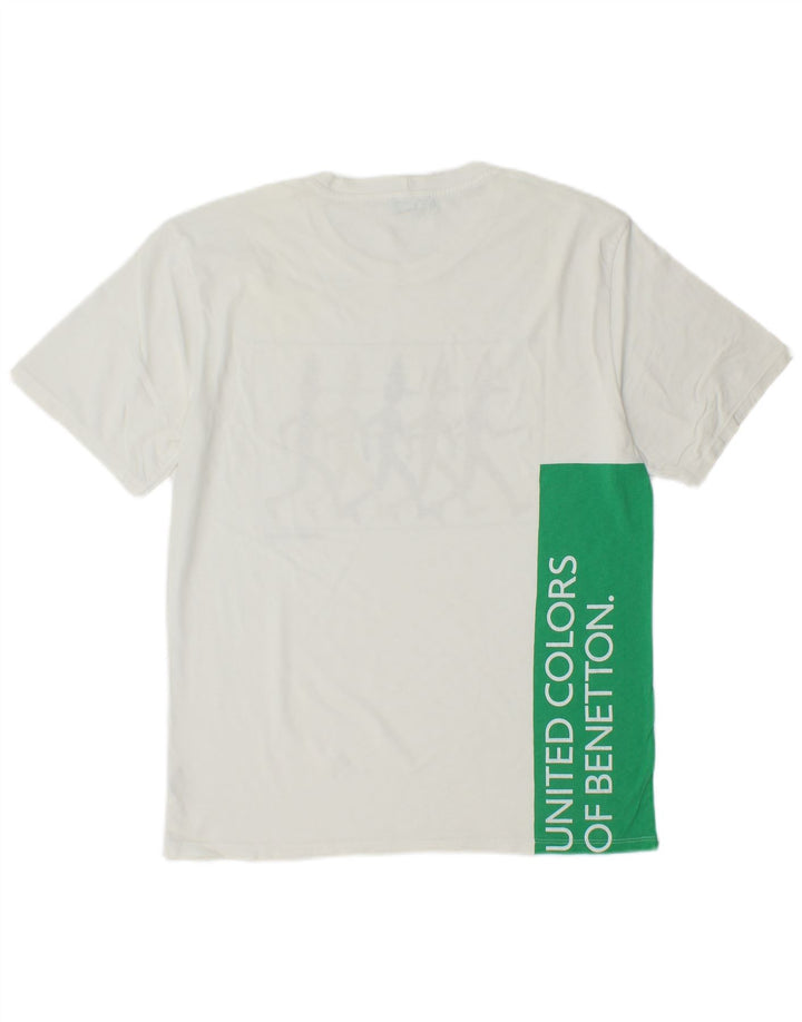 BENETTON Herre grafisk T-shirt Top Medium White Colourblock Bomuld