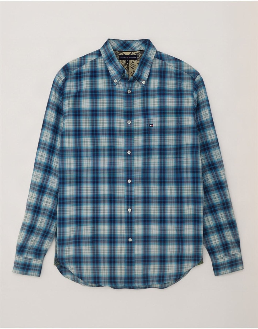 Tommy Hilfiger Herre Flanelskjorte Medium Blue Ternet Bomuld
