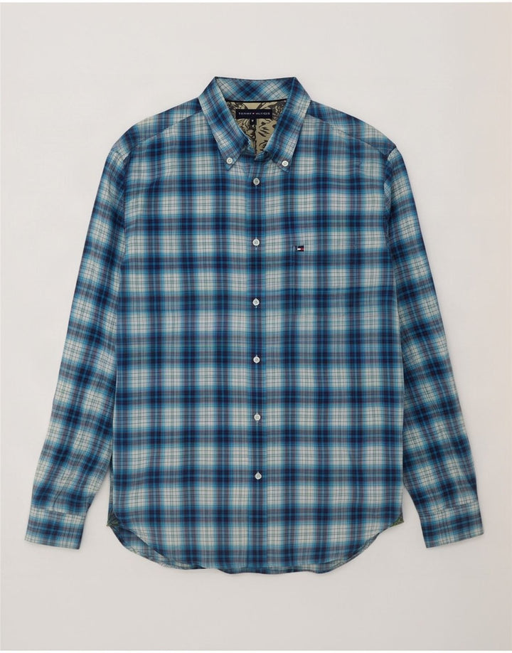 Tommy Hilfiger Herre Flanelskjorte Medium Blue Ternet Bomuld