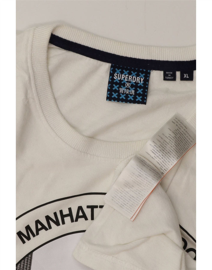 SUPERDRY Grafisk T-shirt top til kvinder UK 18 XL Hvid bomuld