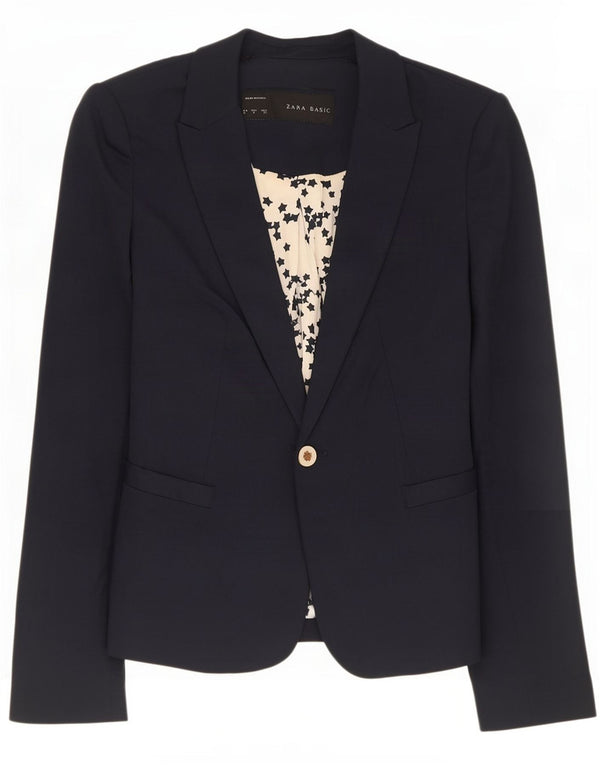 Zara Dame 1 Knap Blazer Jacket UK 10 Small Navy Blue