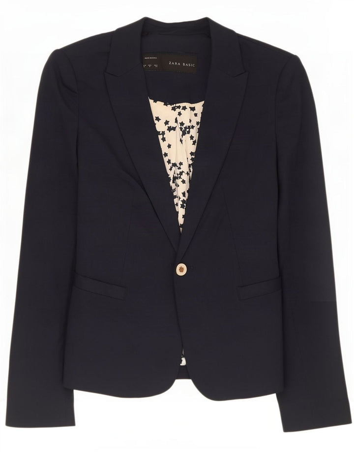 Zara Dame 1 Knap Blazer Jacket UK 10 Small Navy Blue