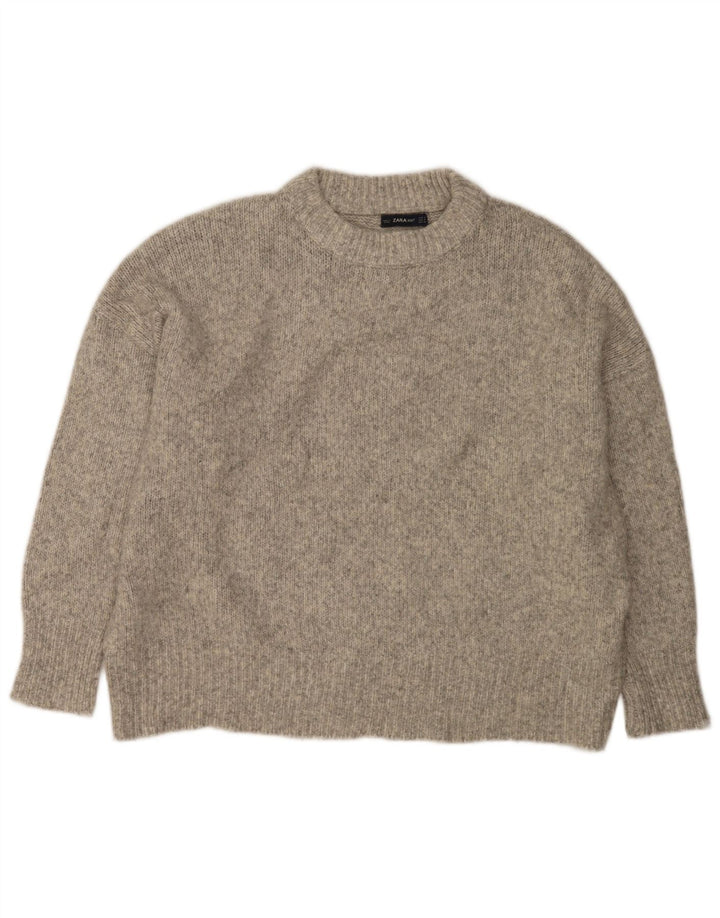 Zara Dame Oversized Crew Neck Jumper Sweater UK 14 Medium Grey Flecked