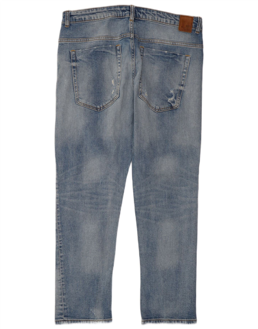 Zara Dame Distressed Straight Jeans EU 42 Large W32 L28 Blå Bomuld