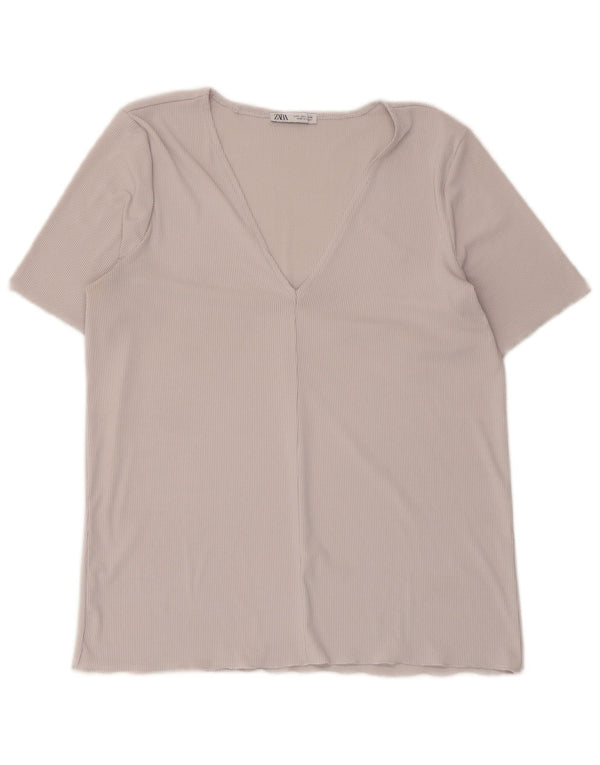 Zara Dame T-Shirt Top UK 14 Stor Grå