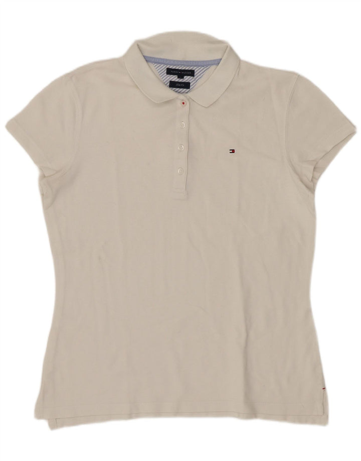 Tommy Hilfiger Dame Slim Fit Polo Shirt UK 12 Medium White