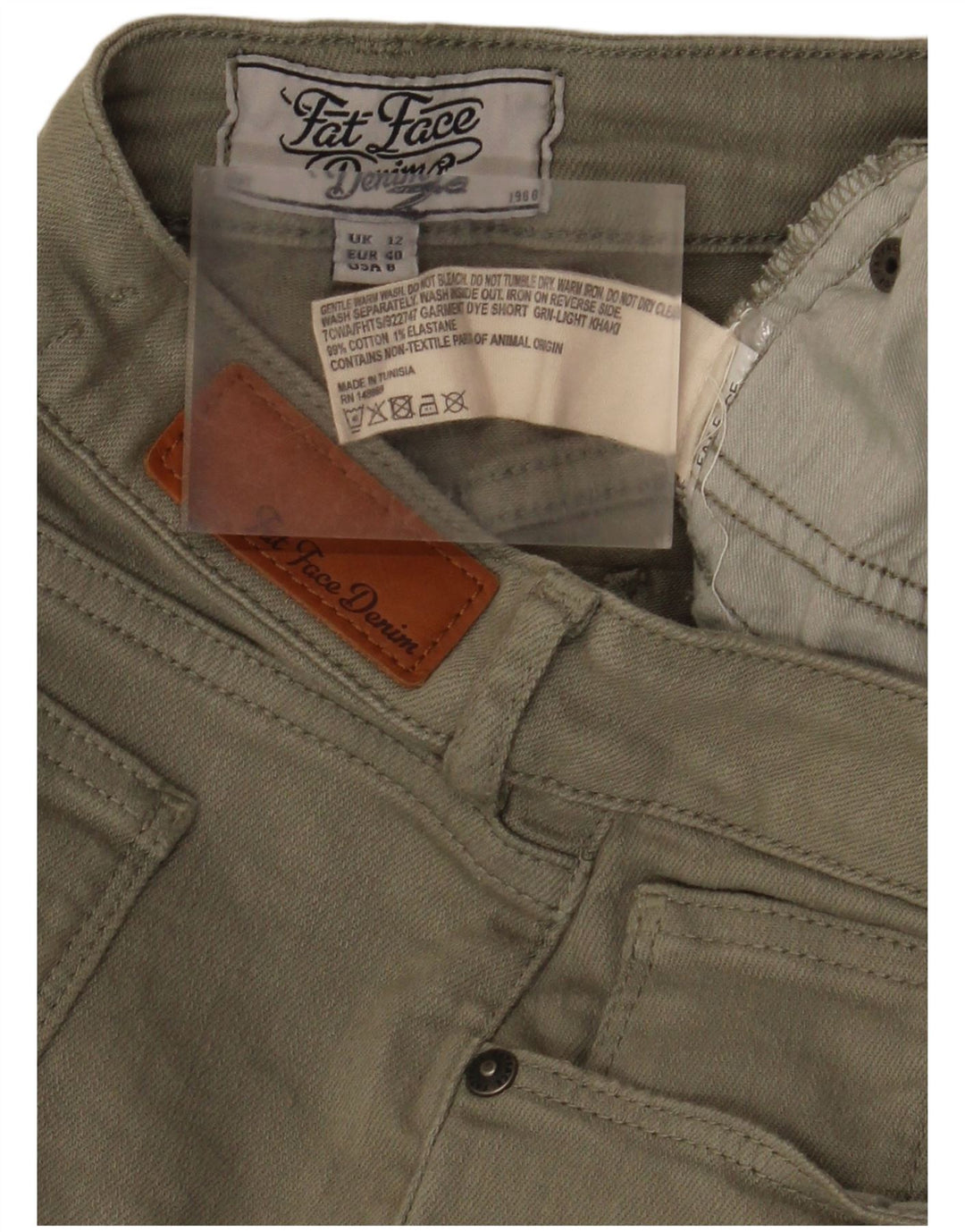 Fat Face Dame Denim Shorts UK 12 Medium W32 Khaki Cotton