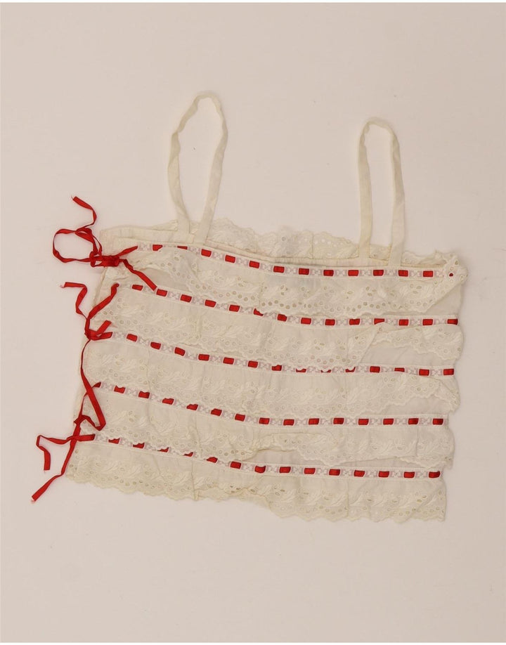 Lorena'O Dame Crop Cami Top IT 40 Lille hvid stribet bomuld