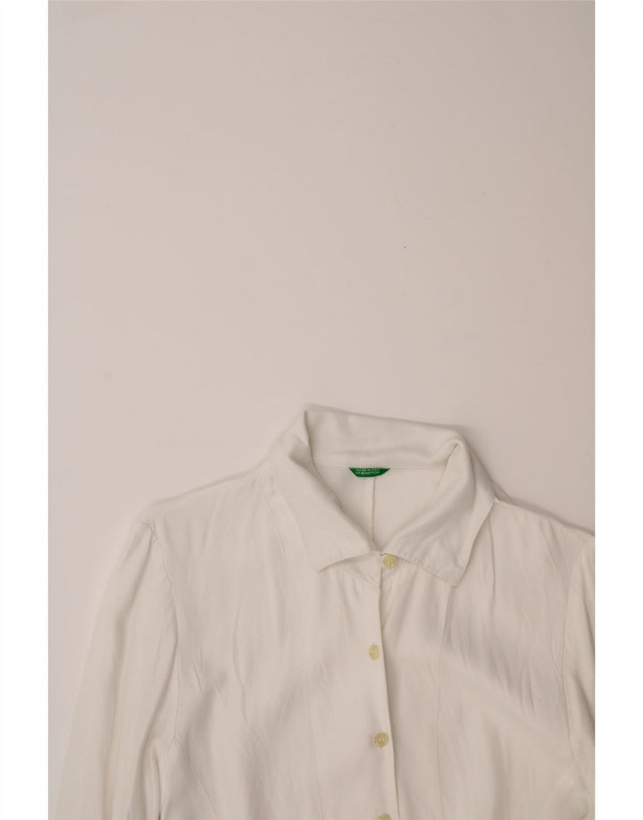 BENETTON Womens Shirt Blouse UK 12 Medium White Viscose Vintage Benetton and Second-Hand Benetton from Messina Hembry 