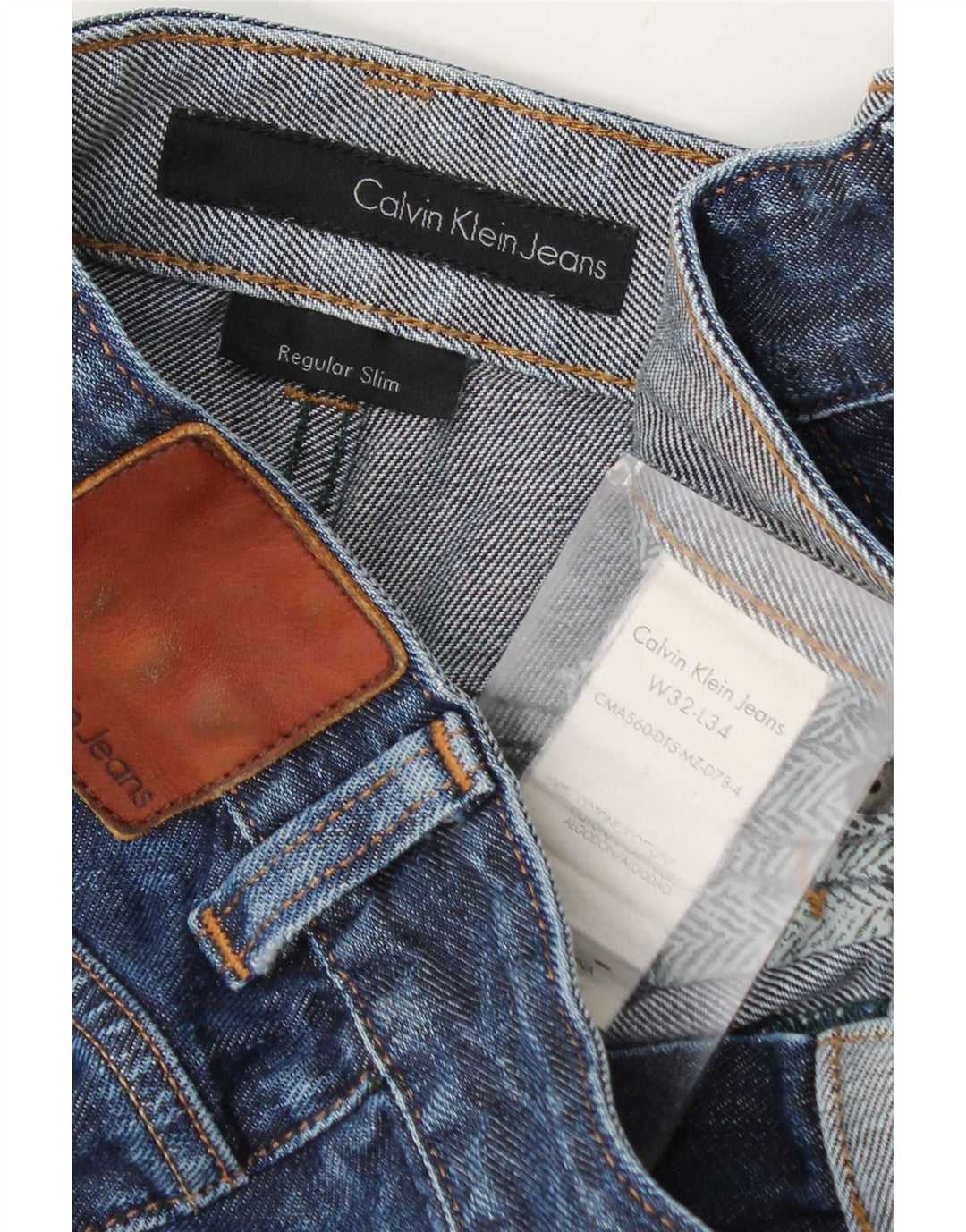 Calvin Klein Herre Distressed Regular Slim Jeans W32 L34 Blå Bomuld