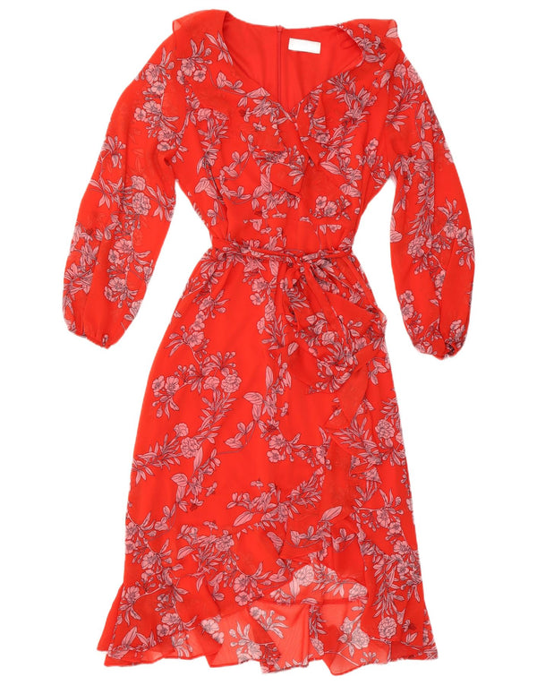 WALLIS Langærmet maxikjole til kvinder UK 14 Large Red Floral Polyester