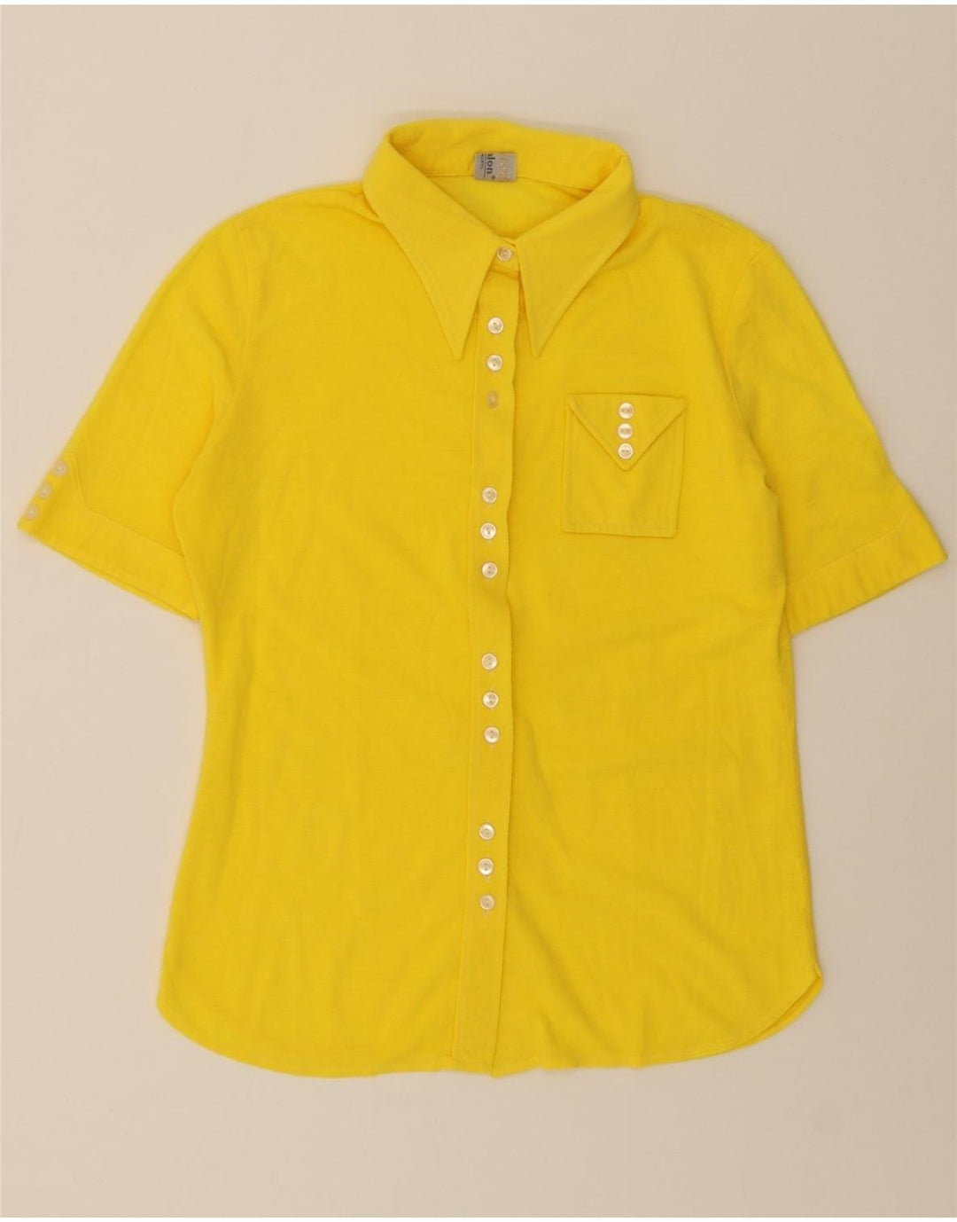 VINTAGE Womens Short Sleeve Shirt Blouse UK 14 Large Yellow Polyester Vintage Vintage and Second-Hand Vintage from Messina Hembry 