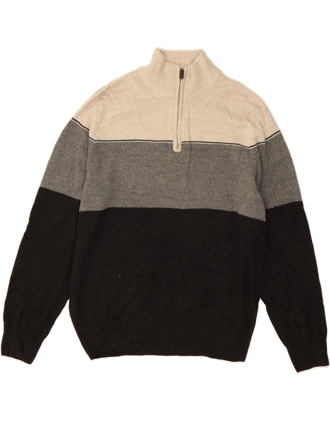 DOCKERS Womens Zip Neck Jumper Sweater UK 16 Large Black Colourblock Vintage Dockers and Second-Hand Dockers from Messina Hembry 