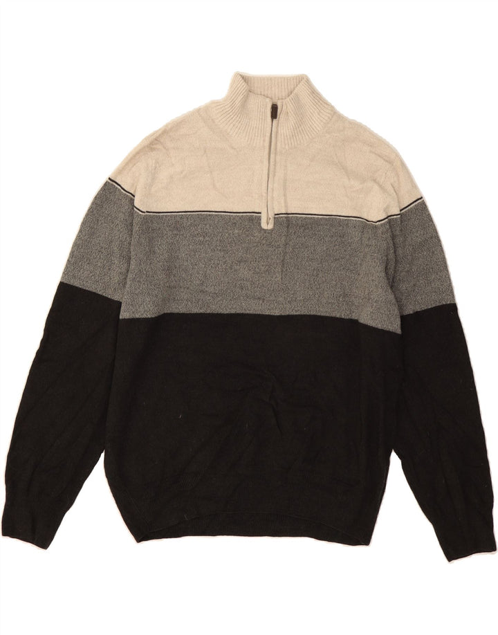 DOCKERS Womens Zip Neck Jumper Sweater UK 16 Large Black Colourblock Vintage Dockers and Second-Hand Dockers from Messina Hembry 