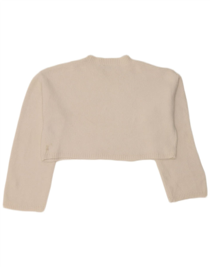 Zara Womens Crop Crew Neck Jumper Sweater UK 14 Medium White Nylon